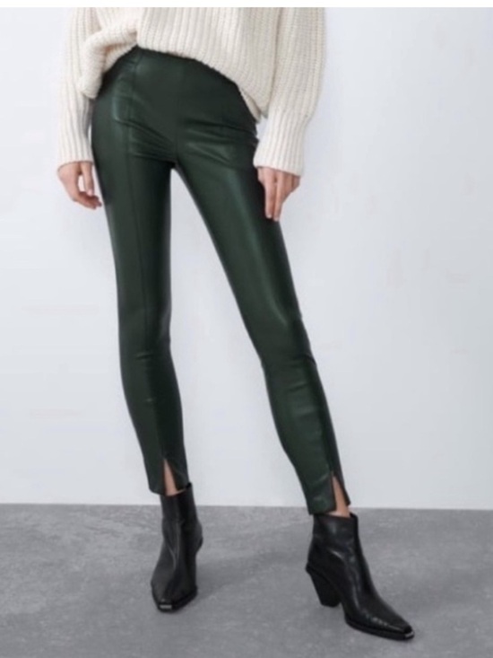 Zara Pants - Zara Faux Leather Pants Green High Rise Zip Ankle Leggings NWT Size Small